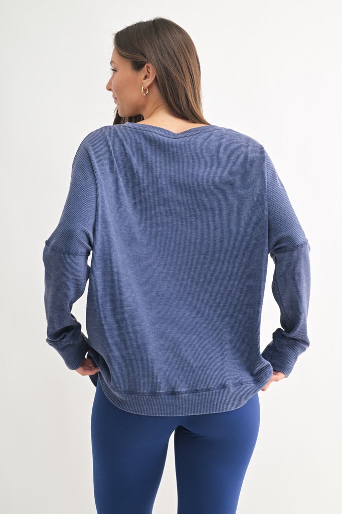 WAFFLE RIBBED ROUNDNECK PULLOVER