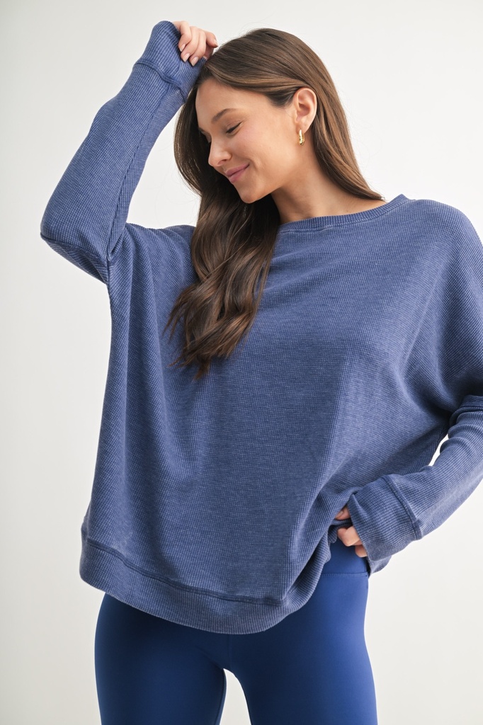 WAFFLE RIBBED ROUNDNECK PULLOVER