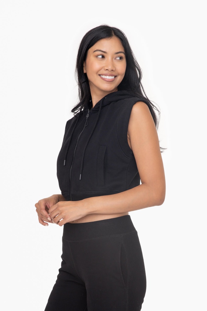 FLEECE CROPPED HOODIE VEST