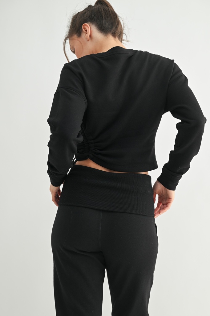 FLEECE SIDE CINCH CREWNECK TOP
